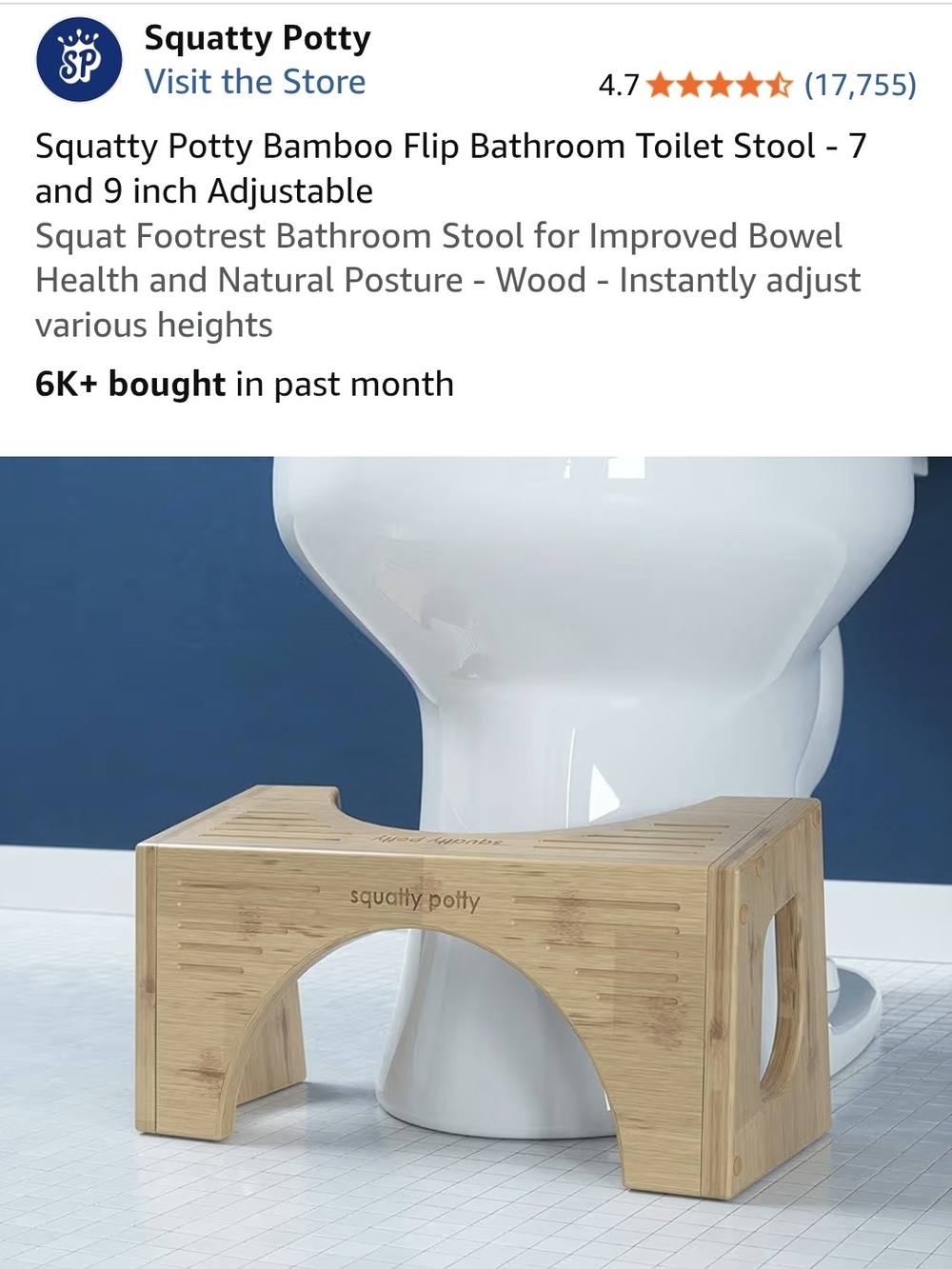 SQUATTY POTTY Bamboo Flip Bathroom Toilet Stool - Natural Bamboo NEW